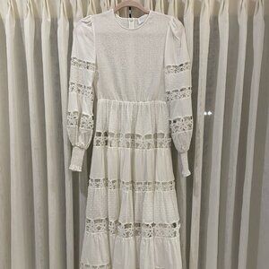 ZIMMERMANN Primrose Daisy Smocked Crochet-Trimmed Cotton-Voile Midi Dress Size 0
